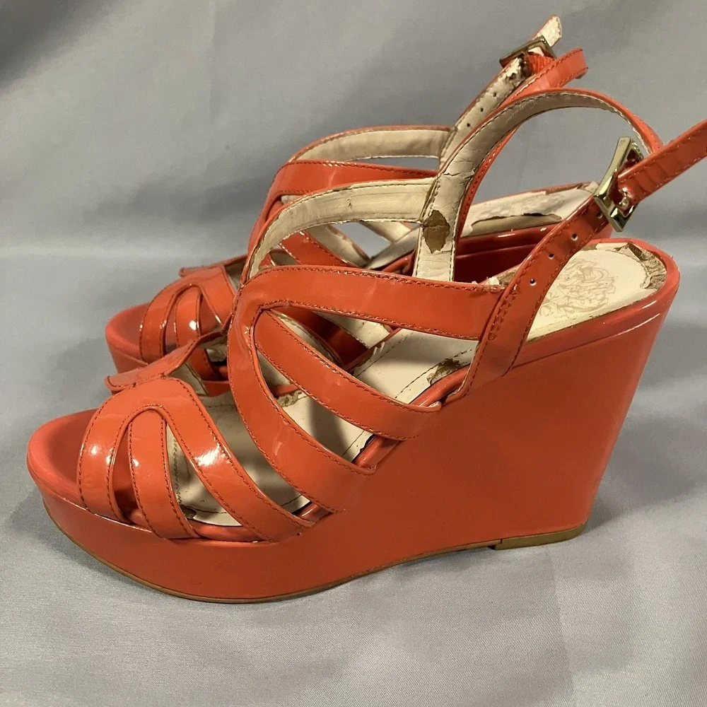 Vince Camuto Sandals Womens Size 5.5M Orange Strappy Wedge Platform‎ Heel